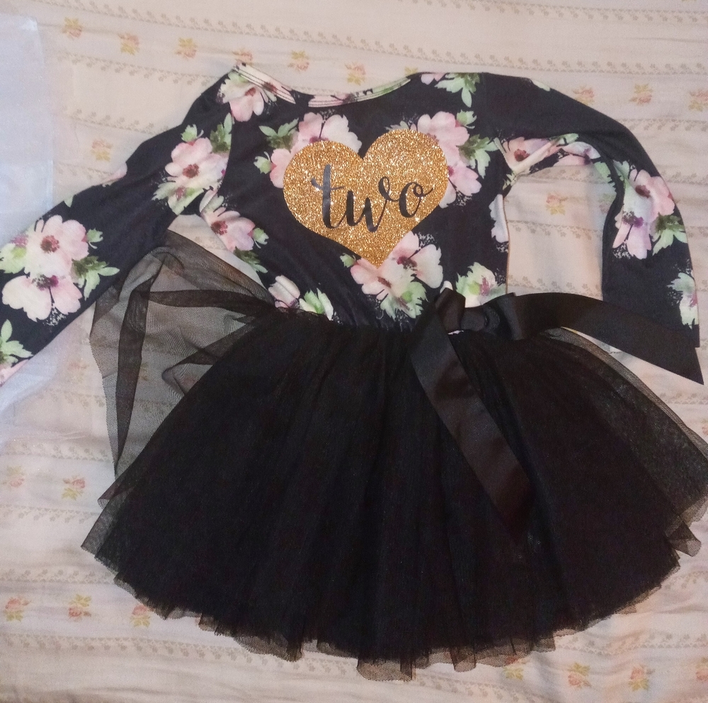 Black floral tulle dress